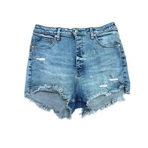 We The Free People Women's High Rise‎ Denim Shorts Distressed Button Fly Size 32
